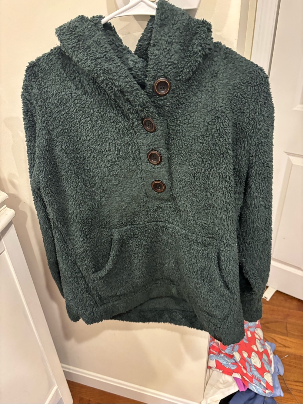 Cozy Forest Green Sherpa Button-Up Hoodie